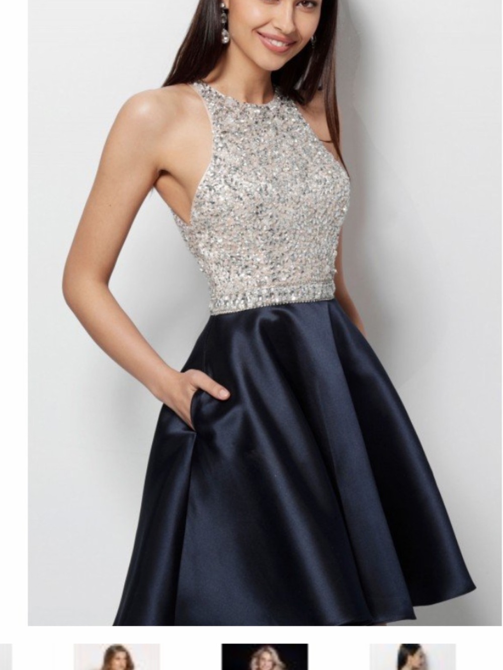 Jovani JVN Navy Silver Beaded Dress